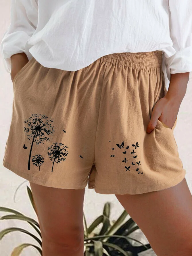 🔥🔥Women Plus Size Loose Elastic Waist Summer 2021 Dandelion Print Casual Shorts
