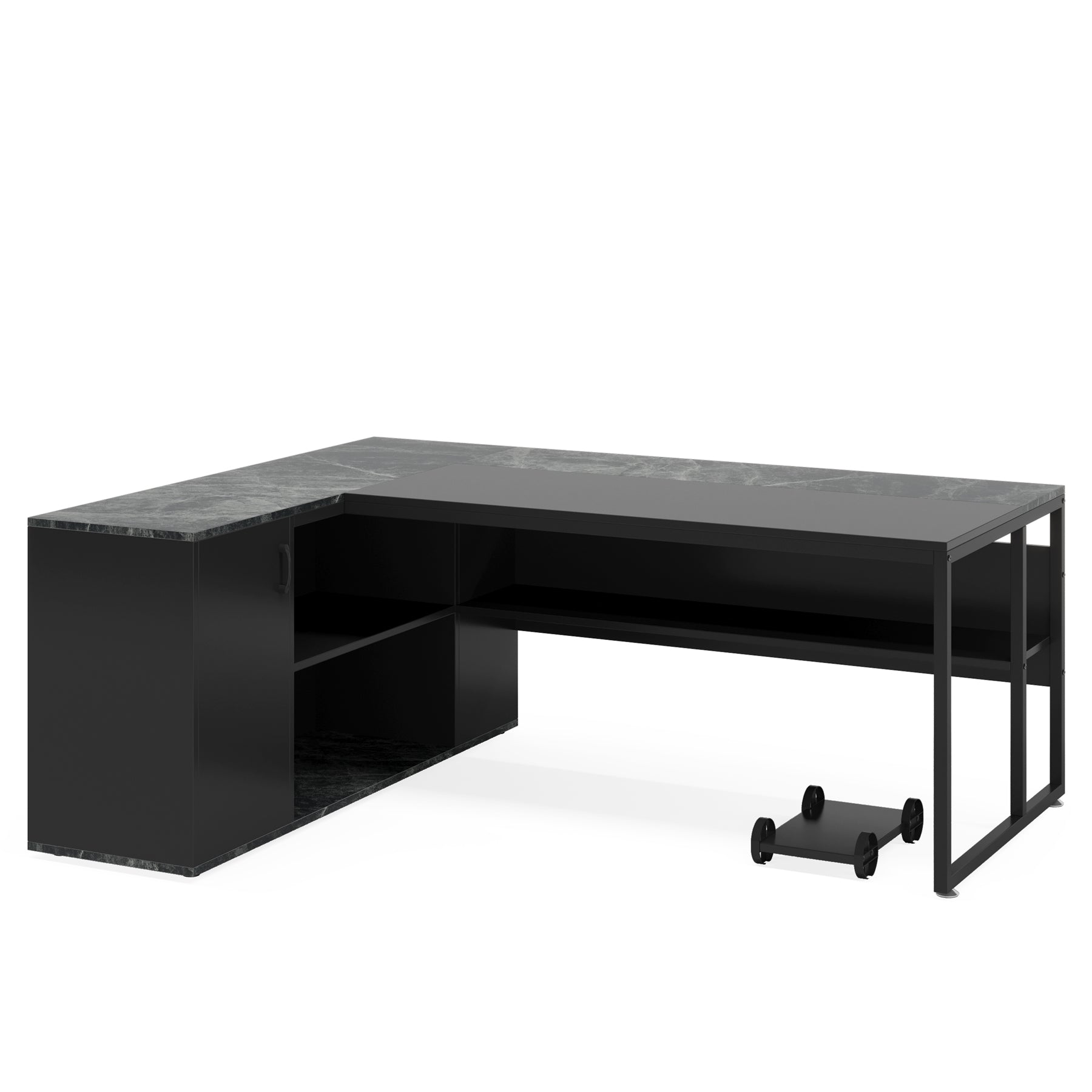 Large L-Shaped Desk, 71 inch Executive Desk with Shelves & Cabinet