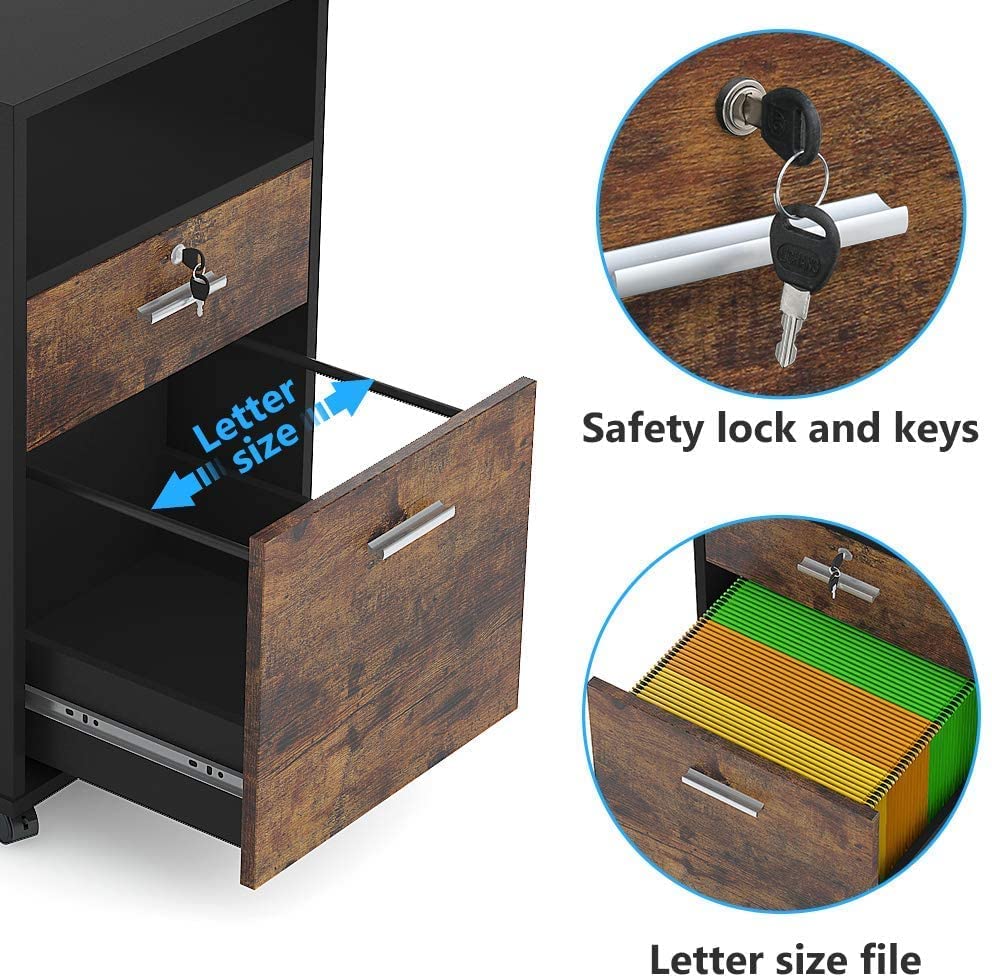 2-Drawer File Cabinet Mobile Printer Stand with Lock