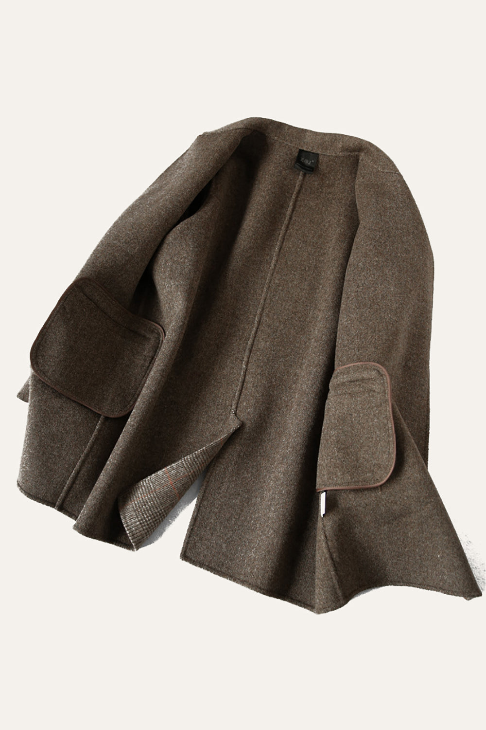 Grey Wool Blend Plaid One Button Lapel Neck Coat