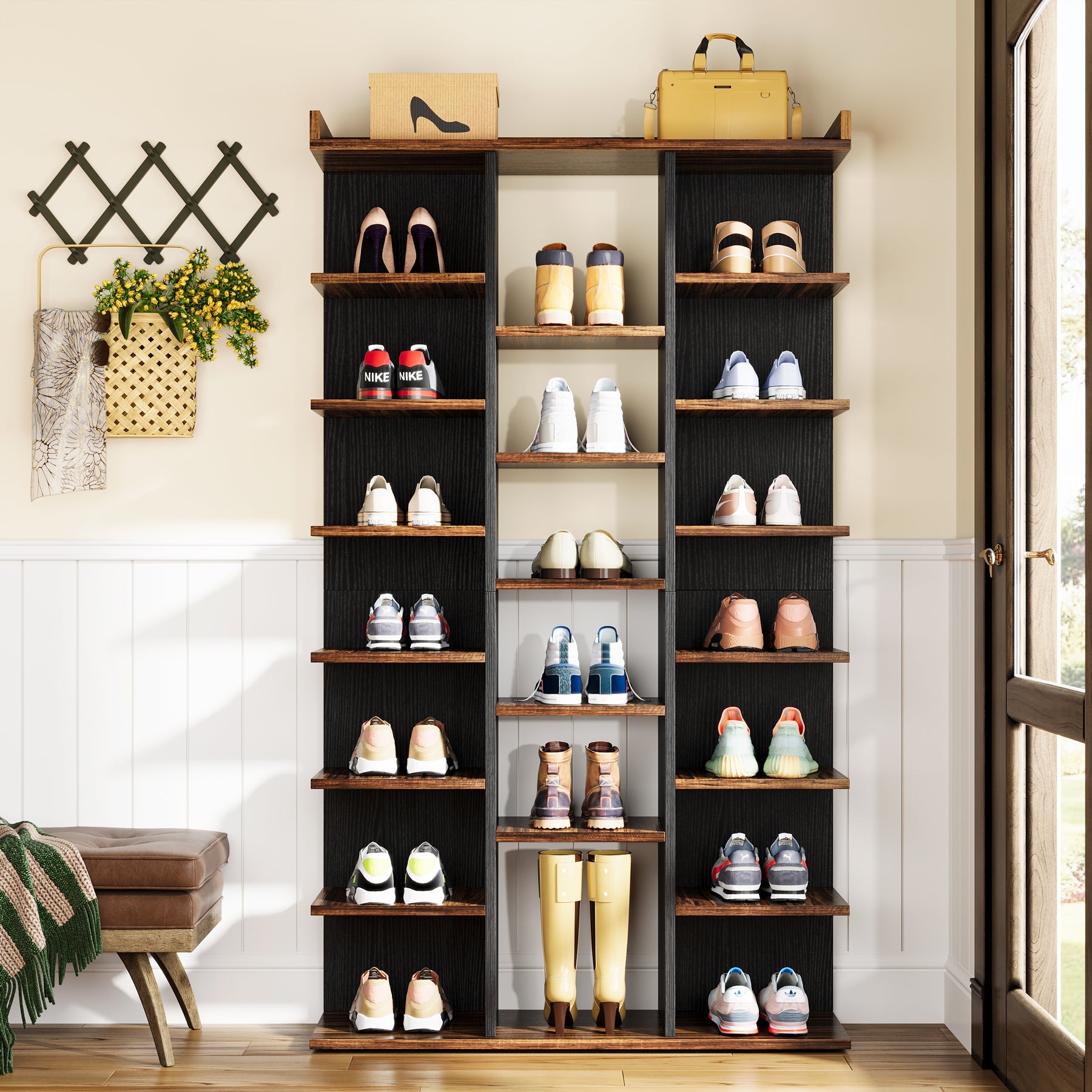 20 Pairs Shoe Rack, 7-Tier Wood Shoe Storage Shelf for Entryway