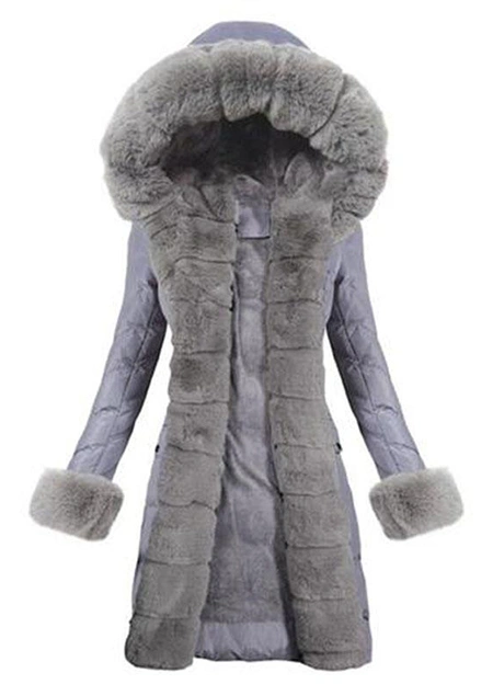 Faux Fur Hooded Purple Down Coat