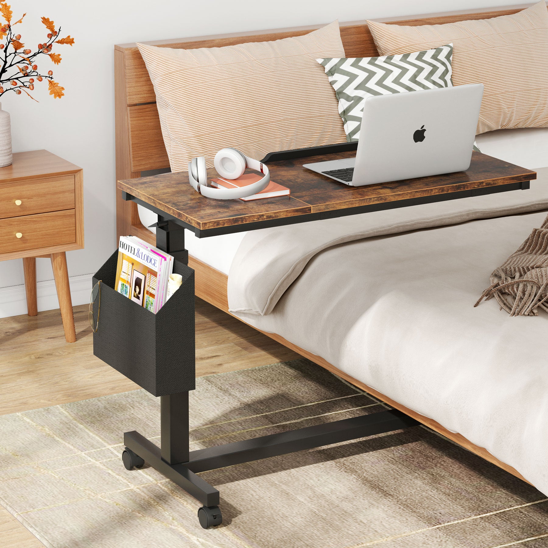 Mobile C Table, Height Adjustable End Table Sofa Snack Table