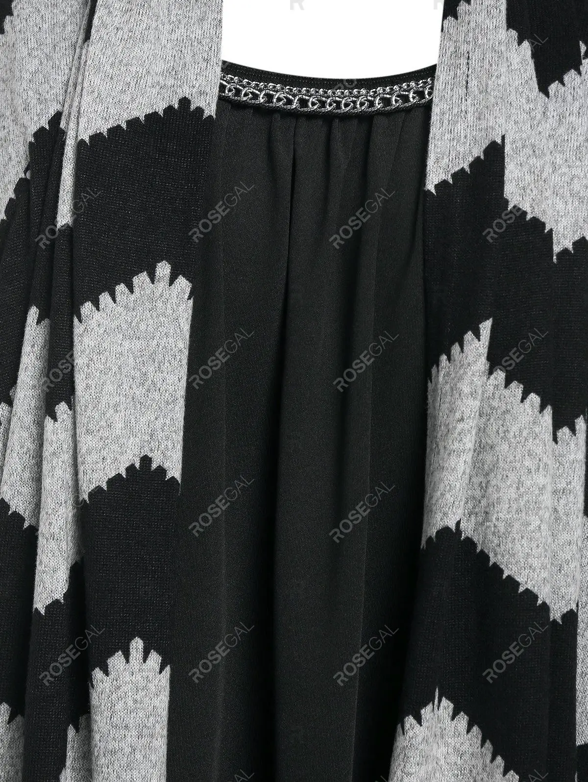 Asymmetric Zigzag Cardigan Set and Flocking Lined Leggings Plus Size Outfit