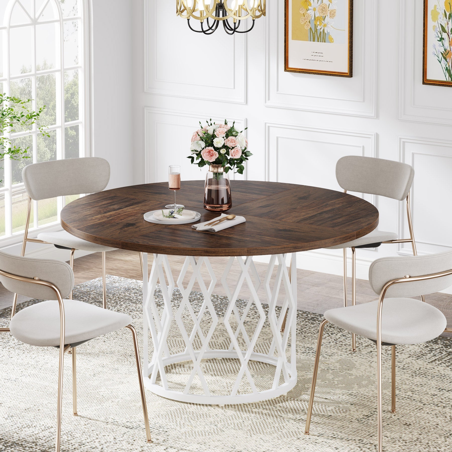 Round Dining Table for 4-6, 47.2