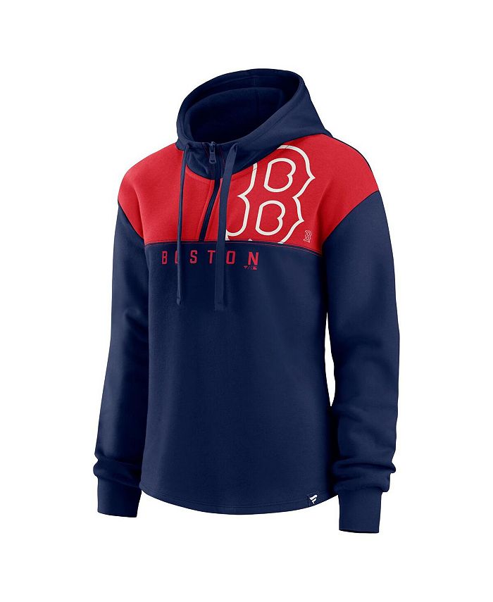 Women's Branded Navy Boston Red Sox Iconic Overslide Color-Block Quarter-Zip Hoodie