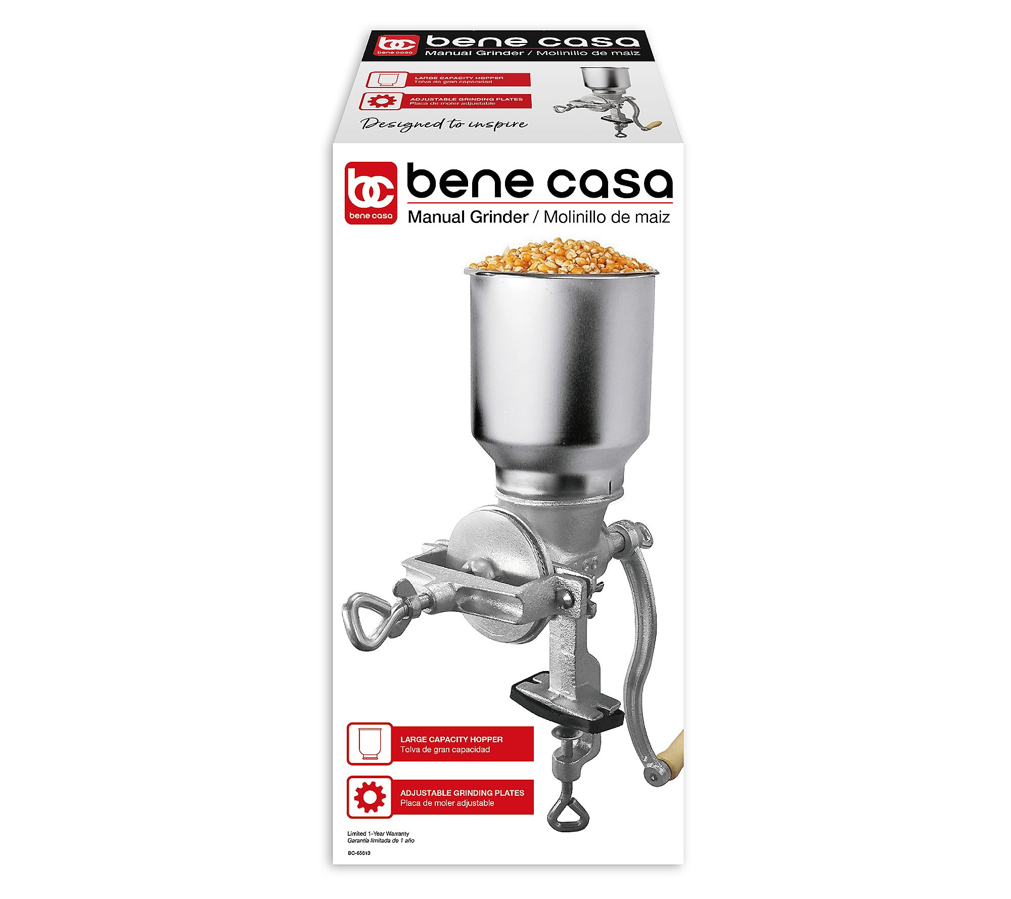 Bene Casa Large Manual Corn Grinder with Built- In Table Clamp