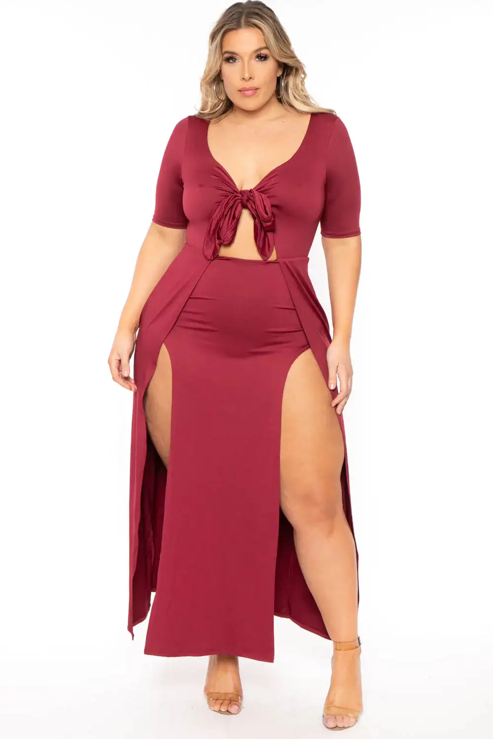 Plus Size Brenna M-Slit Maxi Dress - Burgundy