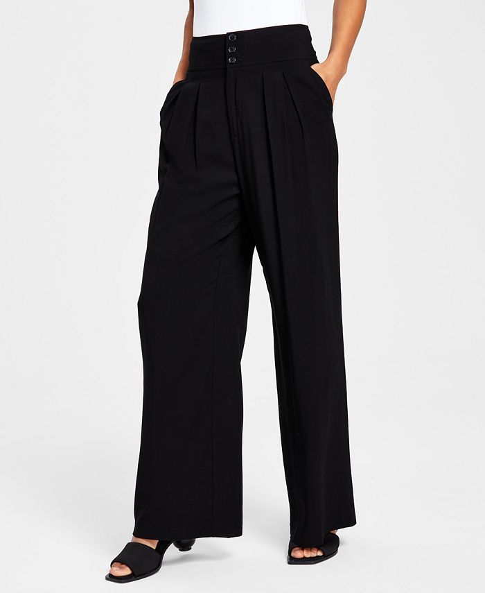 Petite High-Rise Pleated Wide-Leg Pants， Created for Macy's