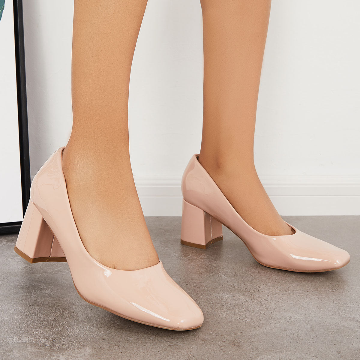 Closed Toe Block Chunky High Heel Pumps Dress Shoes