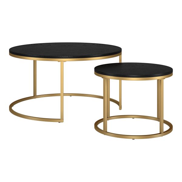 Watson Round Nested Coffee Table with MDF Top in Gold/Black Grain