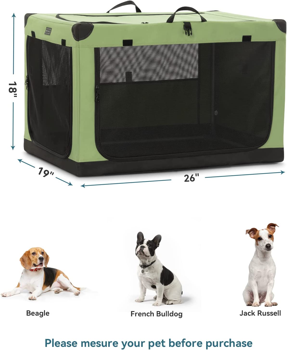 Small Dog Crate， Adjustable Fabric Cover by Spiral Iron Pipe， Strengthen Sewing Escape Proof Dog Crate 3 Door Design
