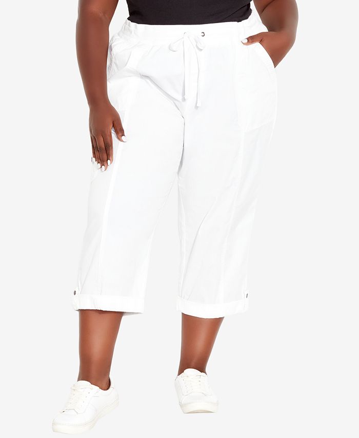 Plus Size Cotton Roll Up Capri Pants