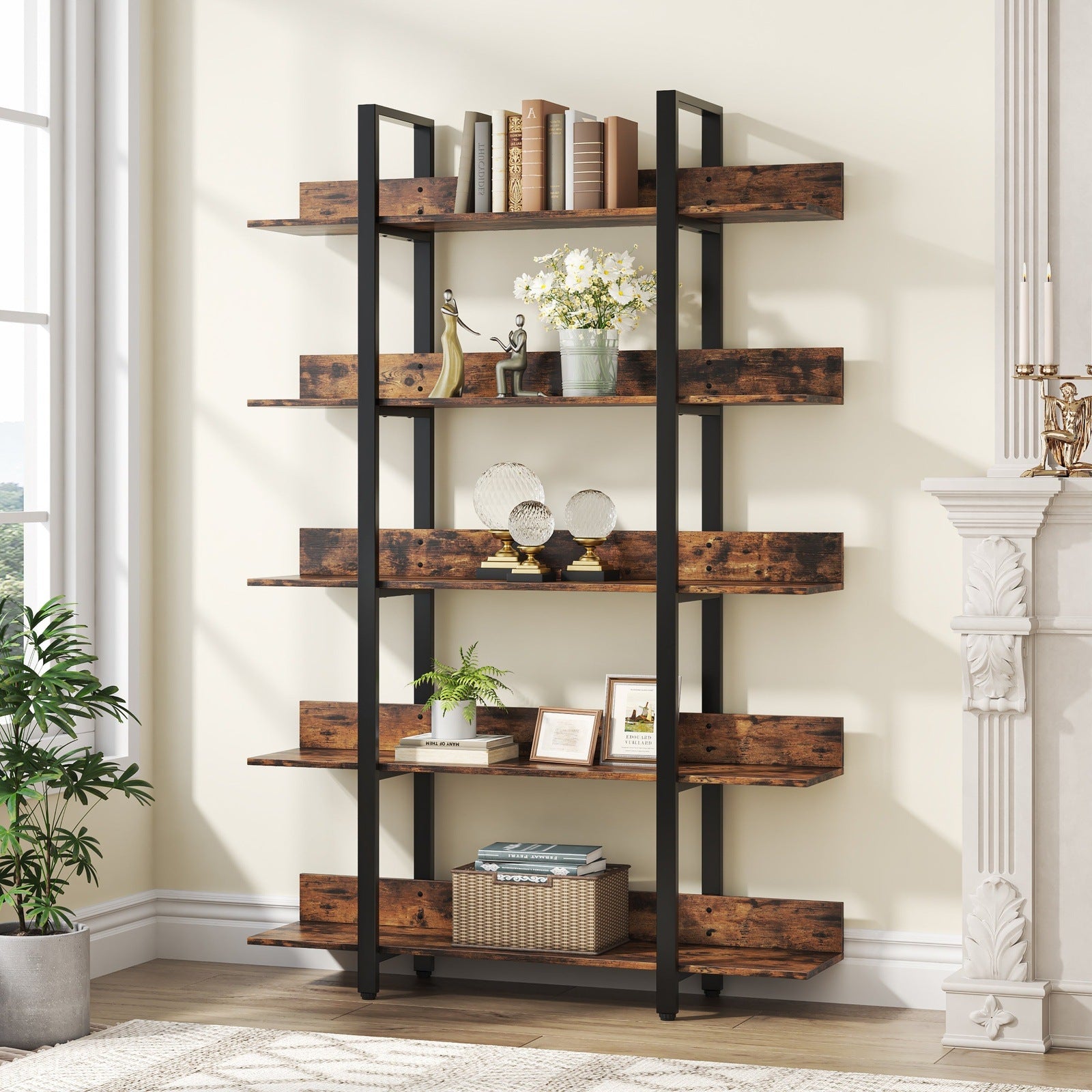 5-Shelf Bookshelf, Freestanding Etagere Bookcase Display Shelf