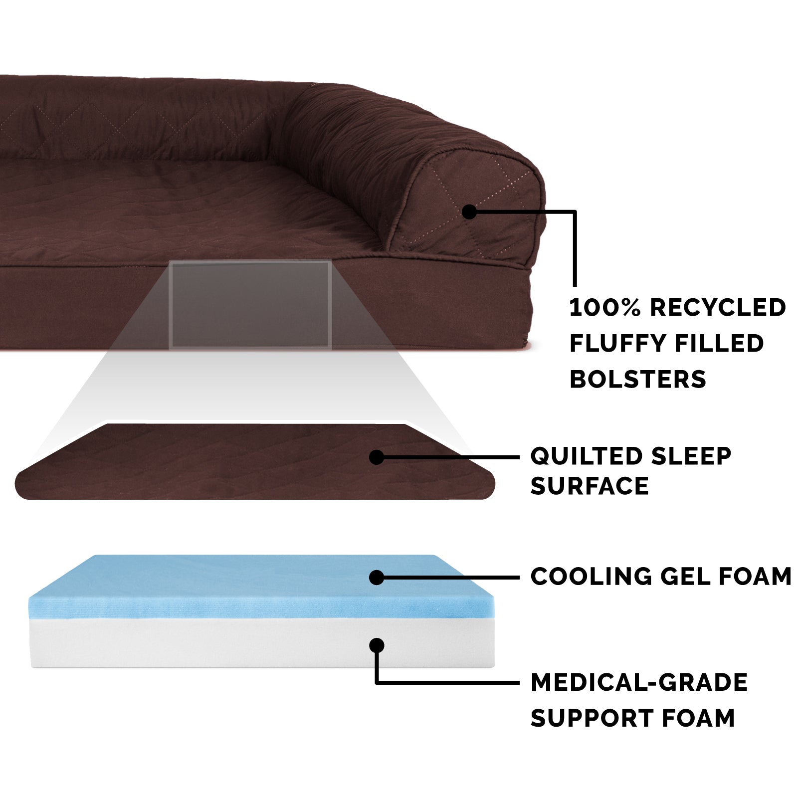 FurHaven | Cooling Gel Quilted Sofa Pet Bed for Dogs and Cats， Coffee， Small