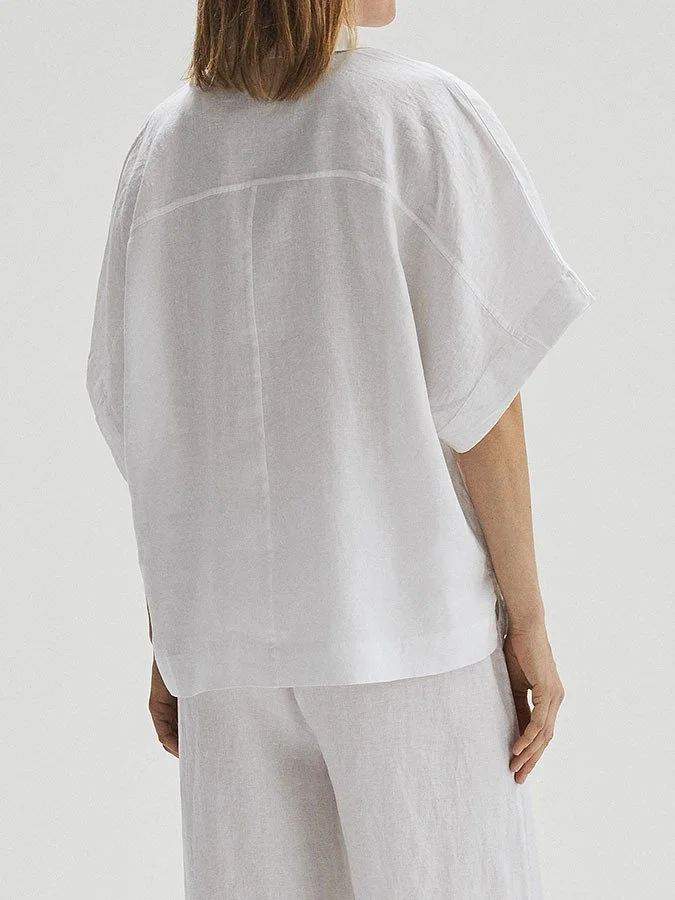 Women's Cotton Linen V-Neck Loose Casual Shirt