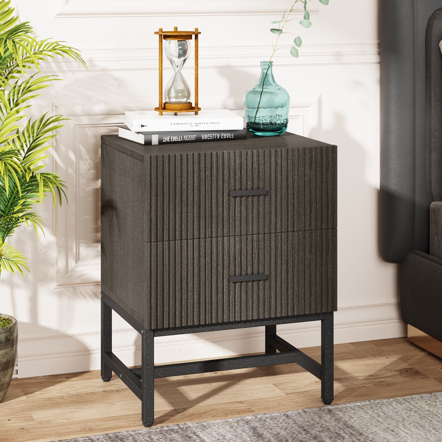 2-Drawer Nightstand, Modern Bedside End Table with Storage