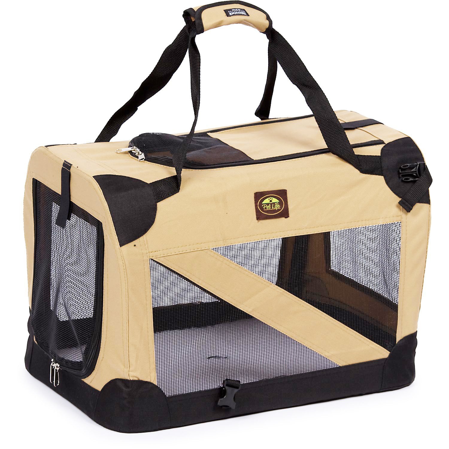 Pet Life ® '360° Vista View' Zippered Soft Folding Collapsible Durable Metal Framed Pet Dog Crate House Carrier