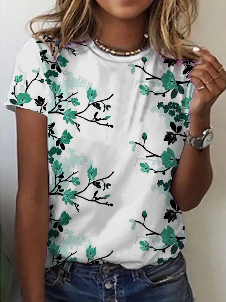 Casual Floral Print Short-Sleeved T-Shirt
