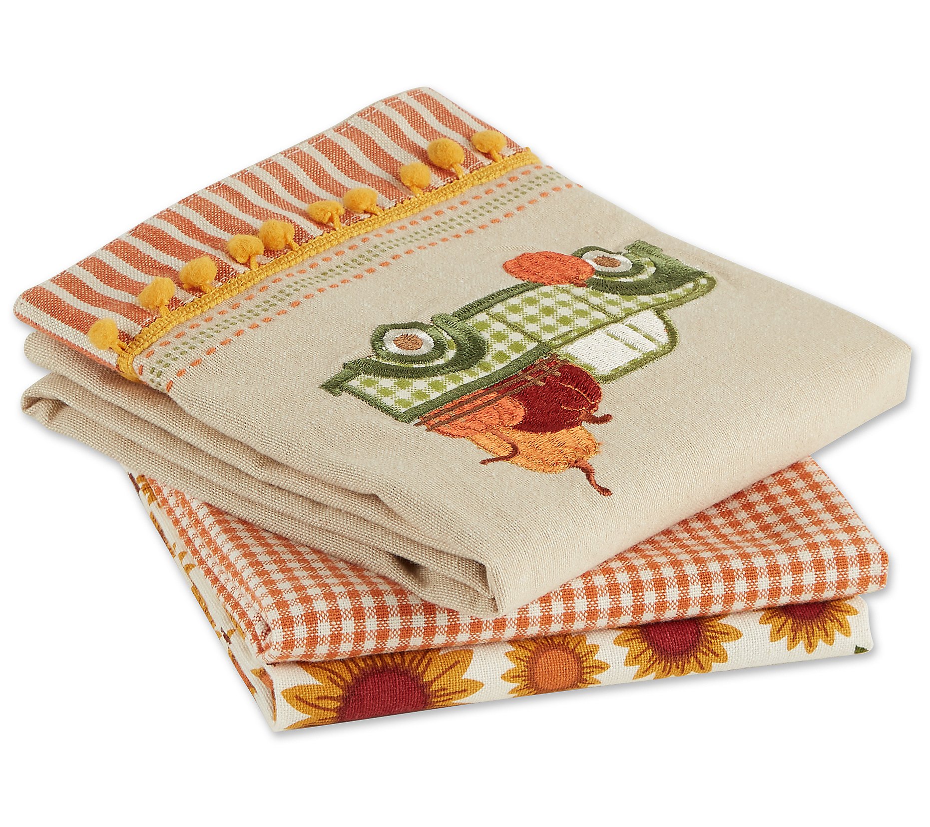 Design Imports Set of 3 Pumpkin Patch Truck Kit chen Towels