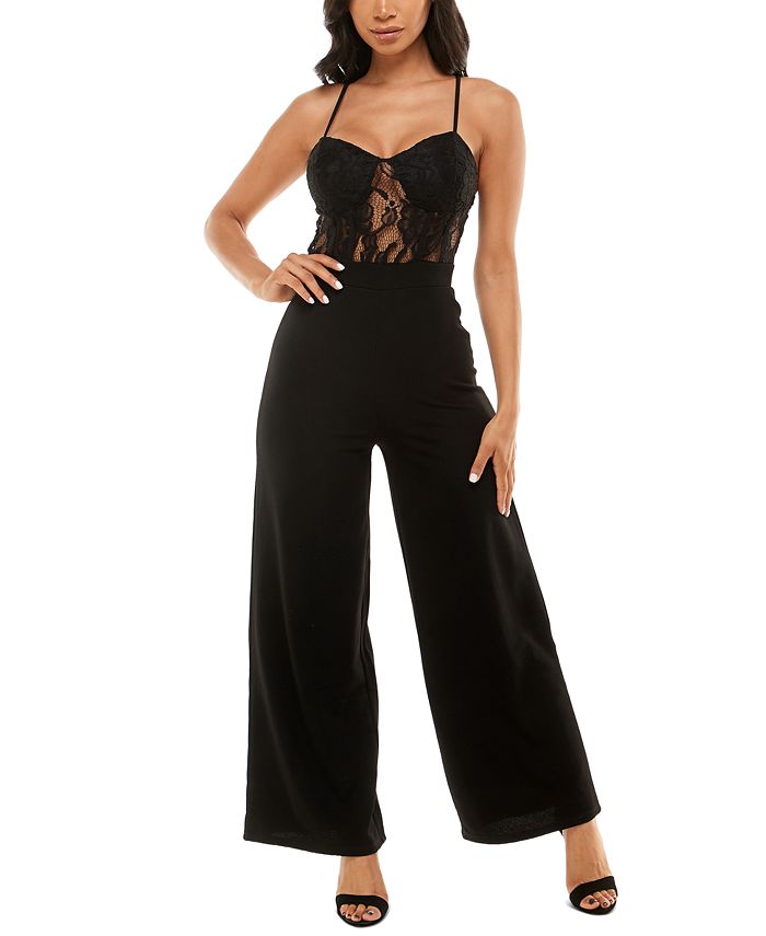 Juniors' Lace-Bodice Jumpsuit