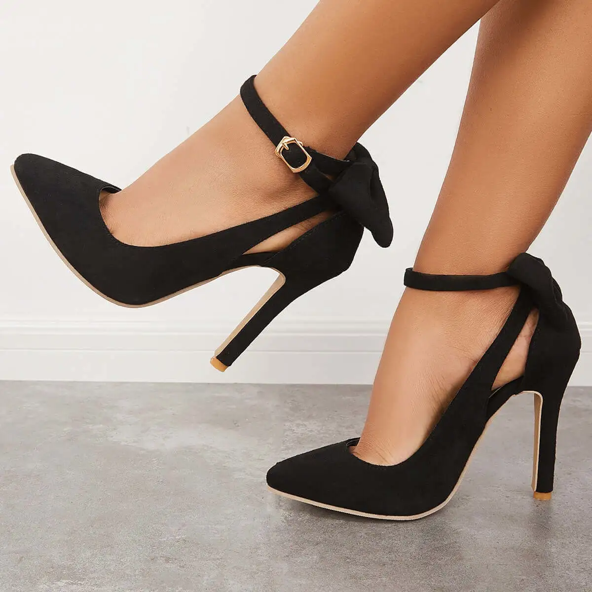 Ankle Strap Heels Stiletto Pumps Bow Tie Dress Shoes