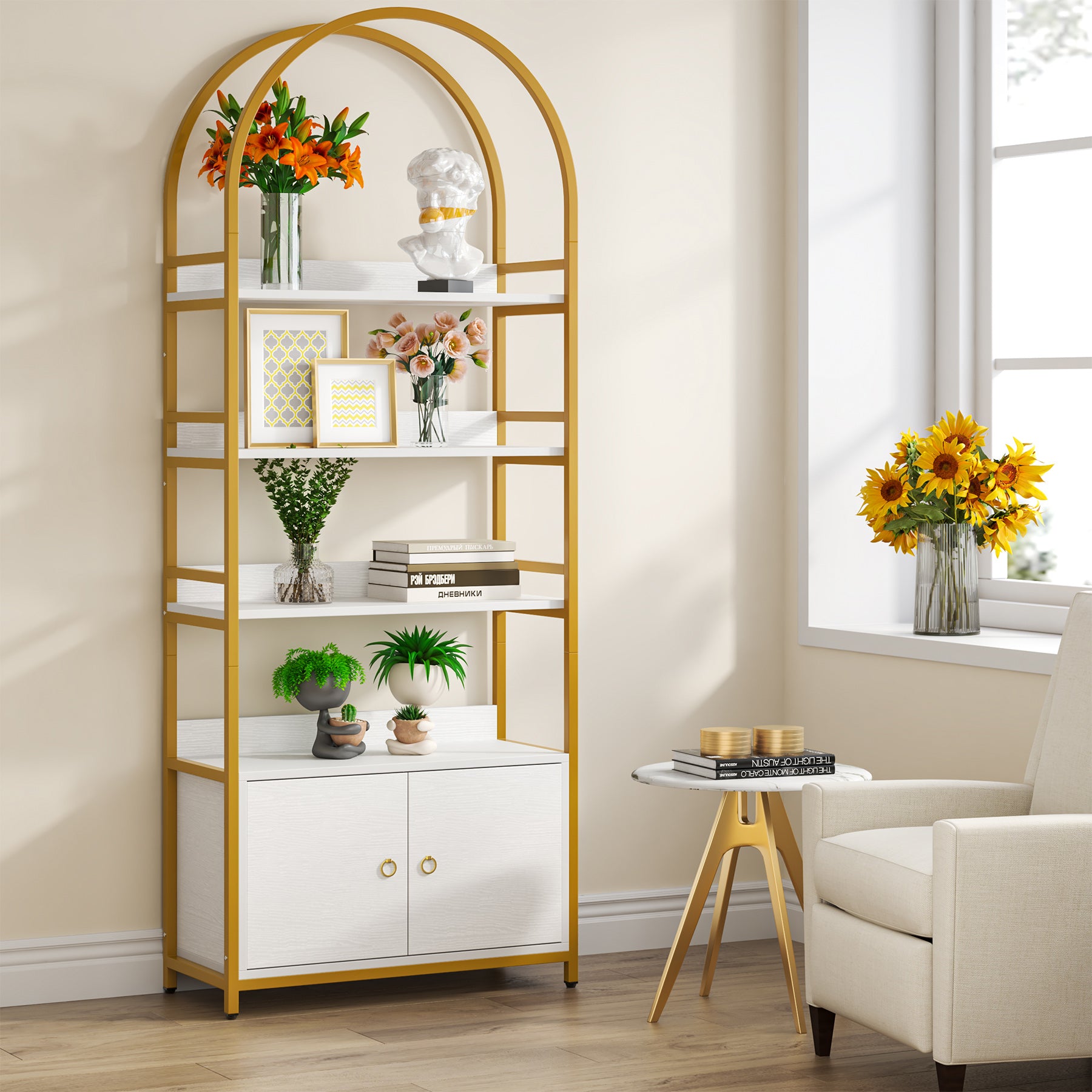 4-Tier Bookshelf with Cabinet, 75.9