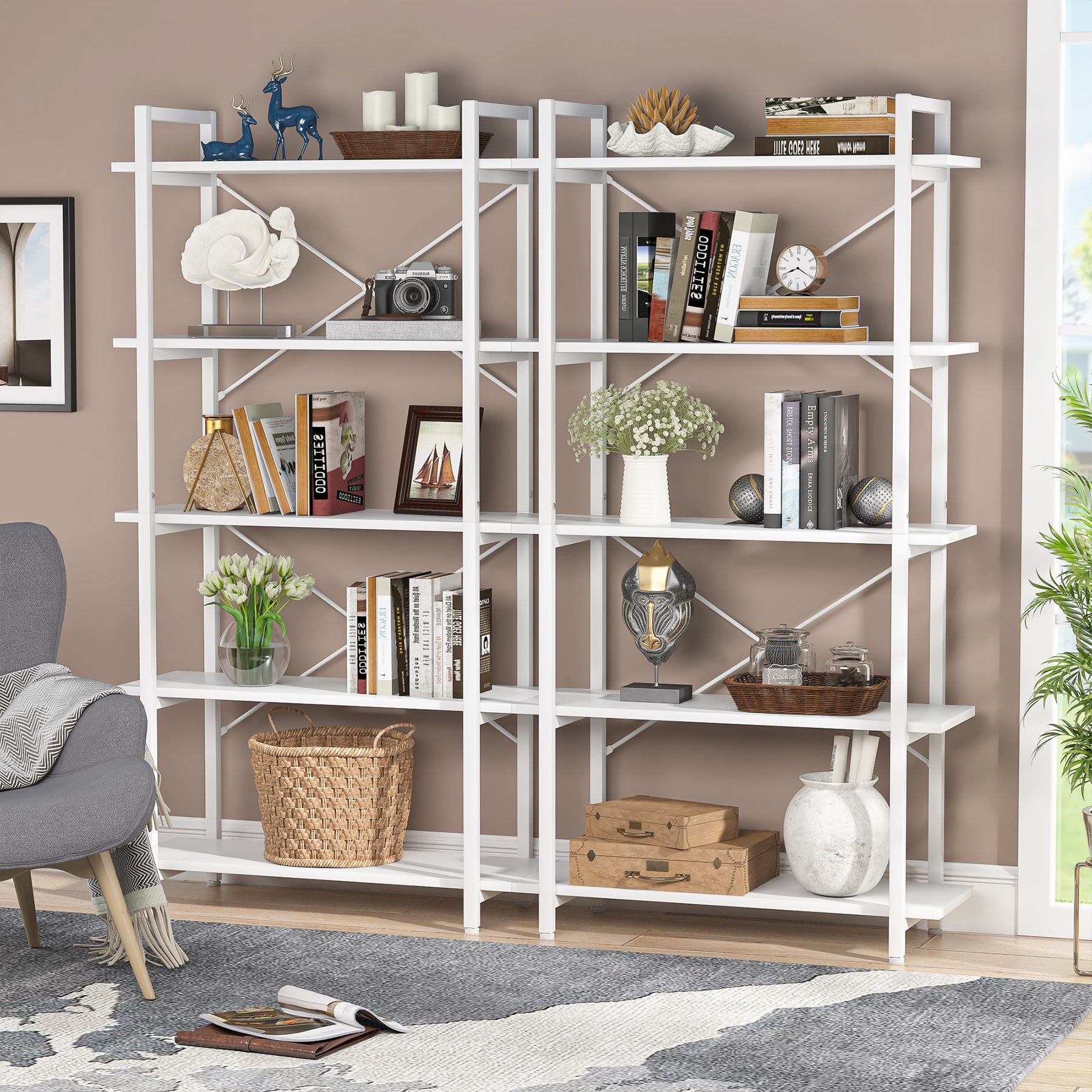 5-Tier Bookshelf, Industrial Etagere Bookcase Display Shelf Unit