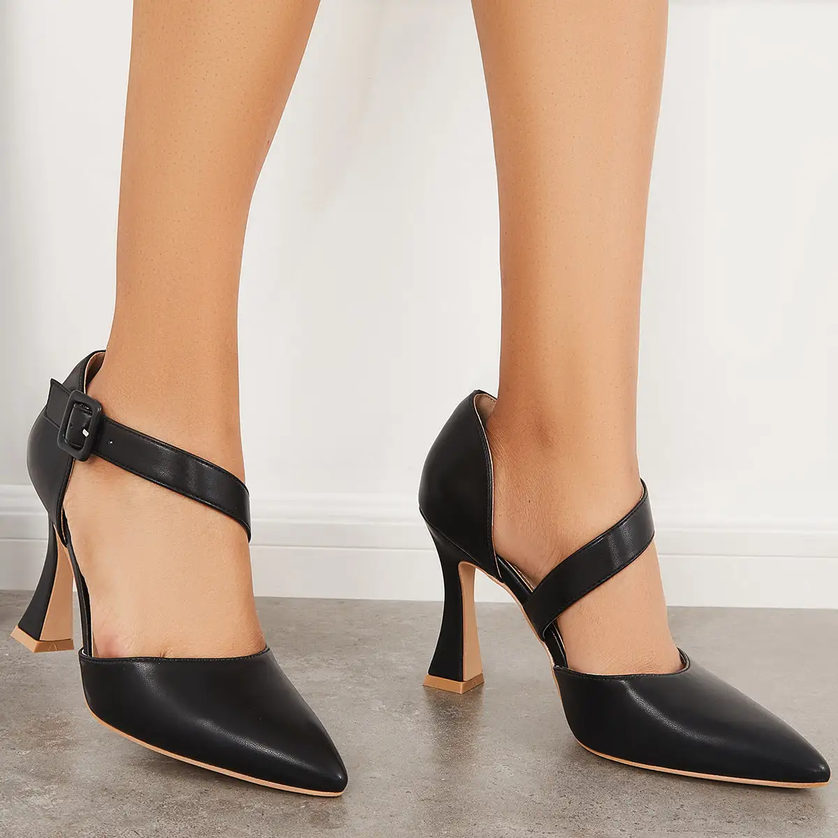 Classic Pointed Toe Pyramid Heels One Cross Strap Pumps