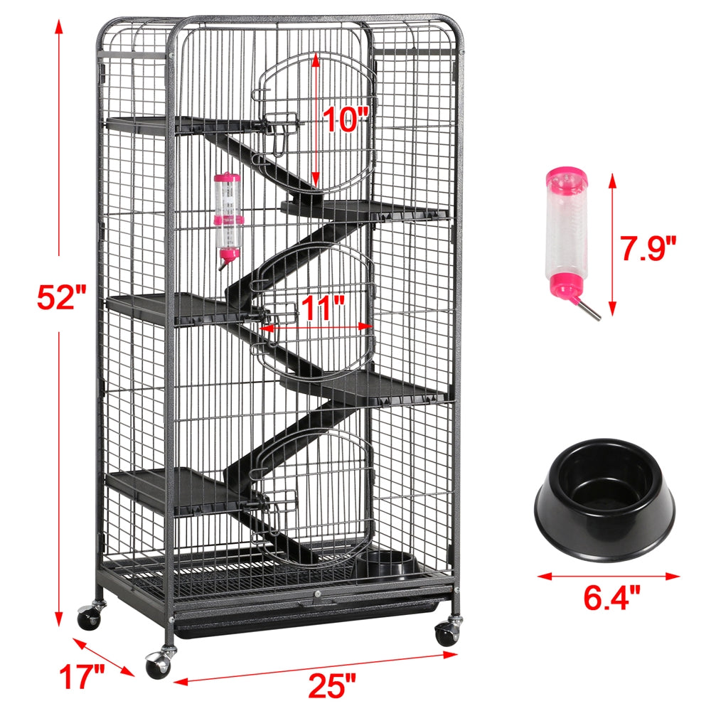 Easyfashion 6 Levels Rolling Pet Cage for Small Animals Black