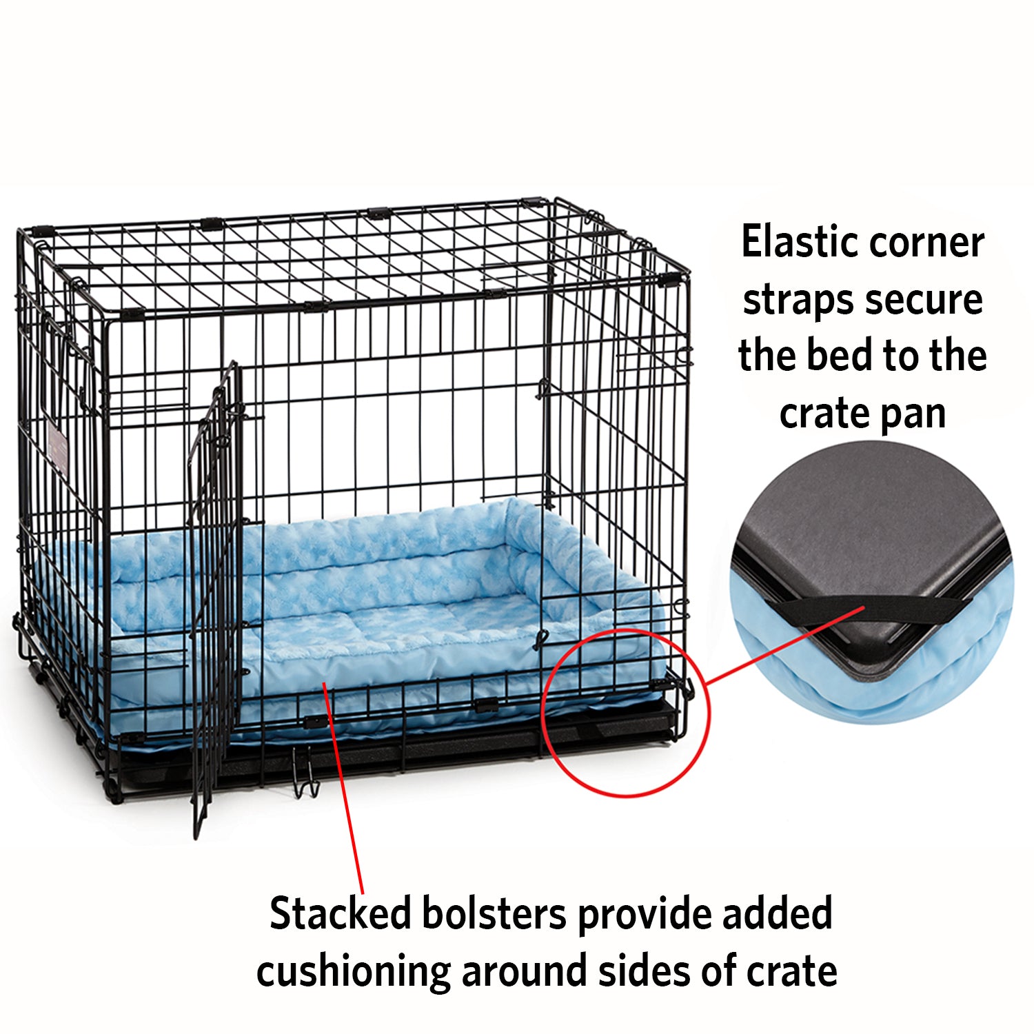 MidWest QuietTime Double Bolster Dog Bed and Crate Mat， Blue， 18
