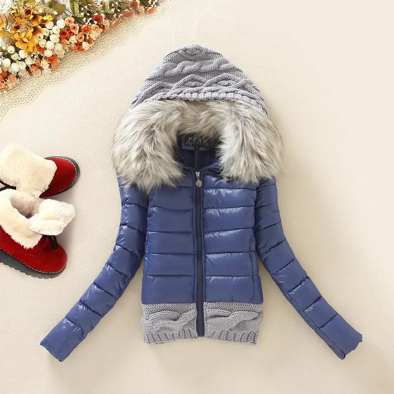 Knitted Splicing Hooded Down Coat