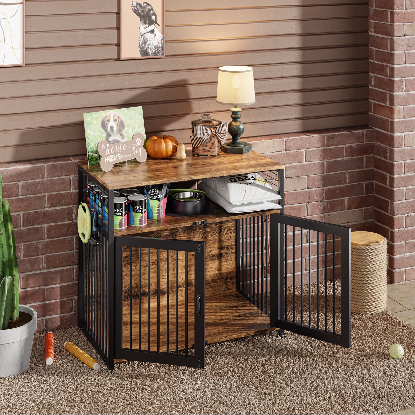 ABORON Wooden Large Dog Crate Furniture， 33/41 InchHeavy Duty Dog Cages for Medium/ Small Dogs Indoor， Super Sturdy Dog Kennel with Storage