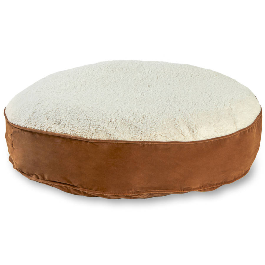 Happy Hounds Scout Sherpa Round Pillow Dog Bed， Latte， Small (30 x 30 in.)