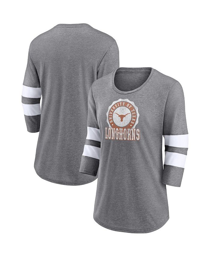 Women's Branded Heathered Gray Texas Longhorns Drive Forward Tri-Blend 3/4-Sleeve T-shirt