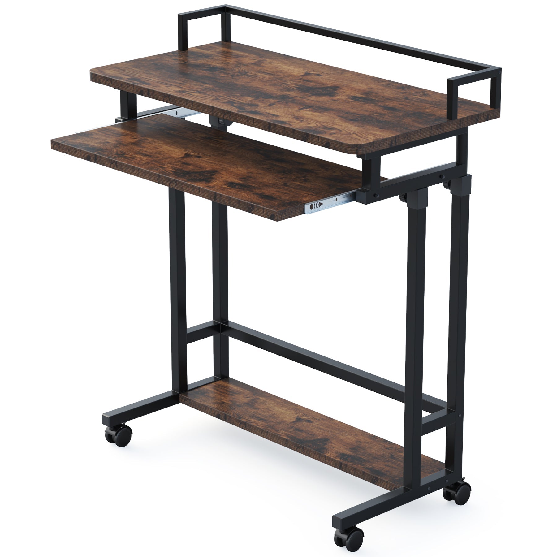 Rolling Height Adjustable Desk, Portable Standing Desk with Keyboard Tray