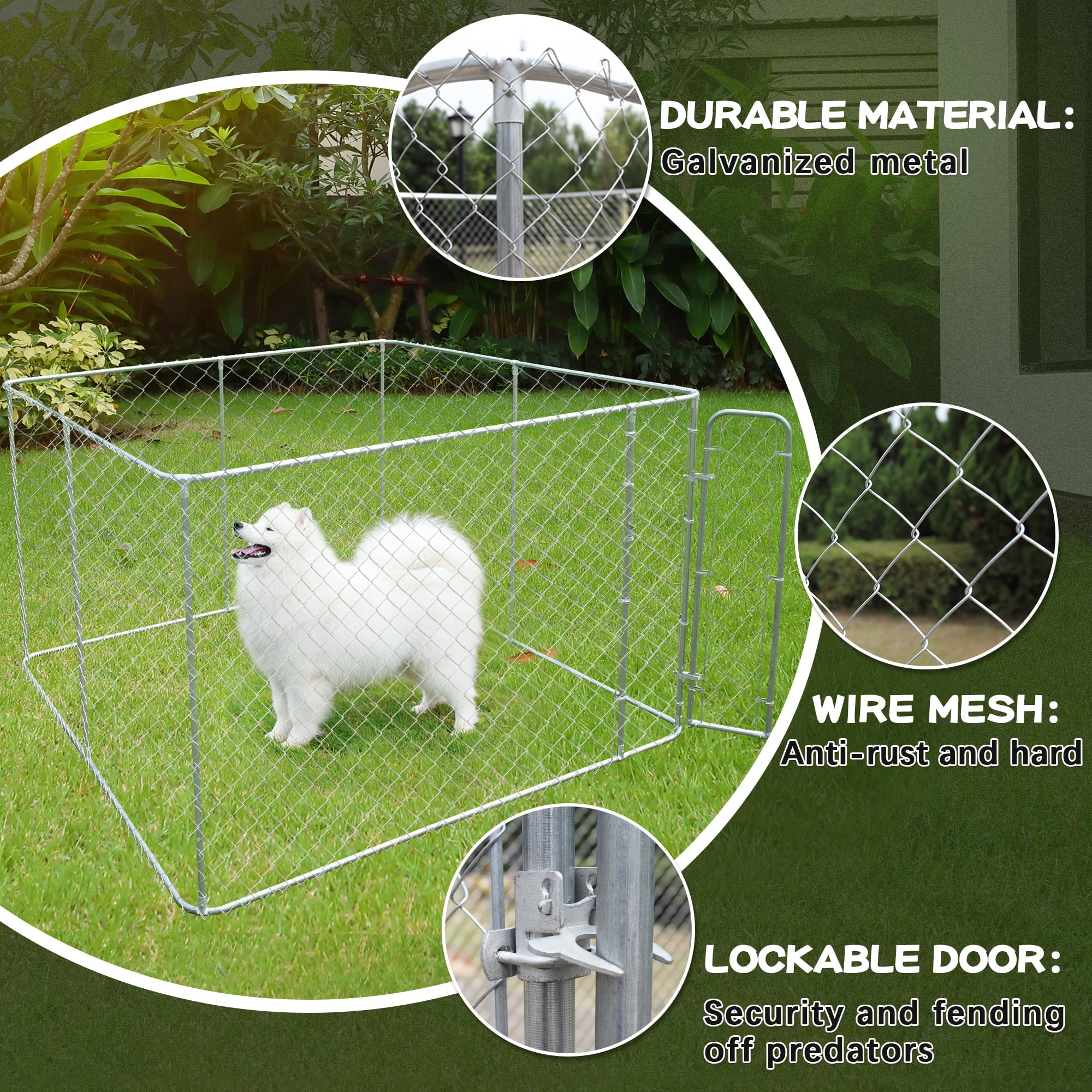 Coziwow 10 x 10 ft Outdoor Dog Kennel Dog Cage Enclosure Heavy Duty Chain Link for Large Dog W/ Door