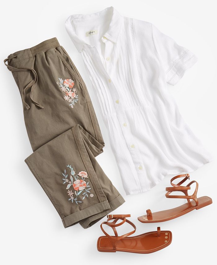 Women's Floral Embroidered Pants， Created for Macy's
