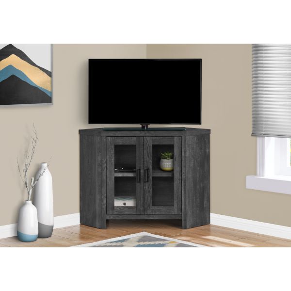 Tv Stand， 42 Inch， Console， Media Entertainment Center， Storage Cabinet， Living Room， Bedroom， Black Laminate， Tempered Glass， Contemporary， Modern