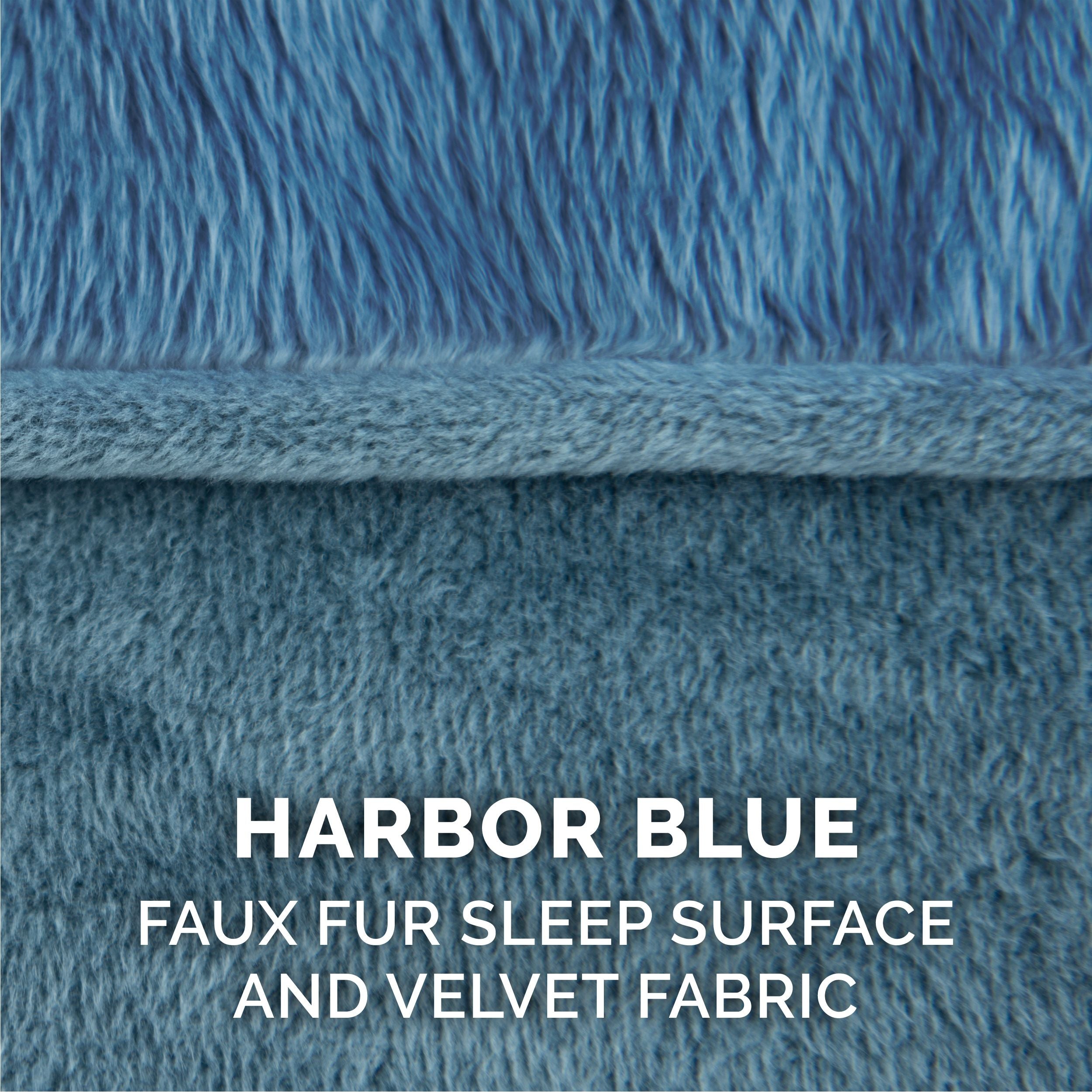 Furhaven Pet Products | Faux Fur and Velvet Pillow Sofa Pet Bed for Dogs and Cats， Harbor Blue， Medium