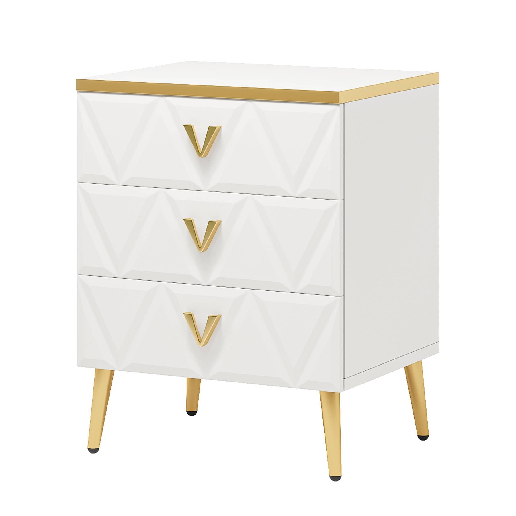 Modern Nightstand, Wooden Bedside Table with 3 Drawers