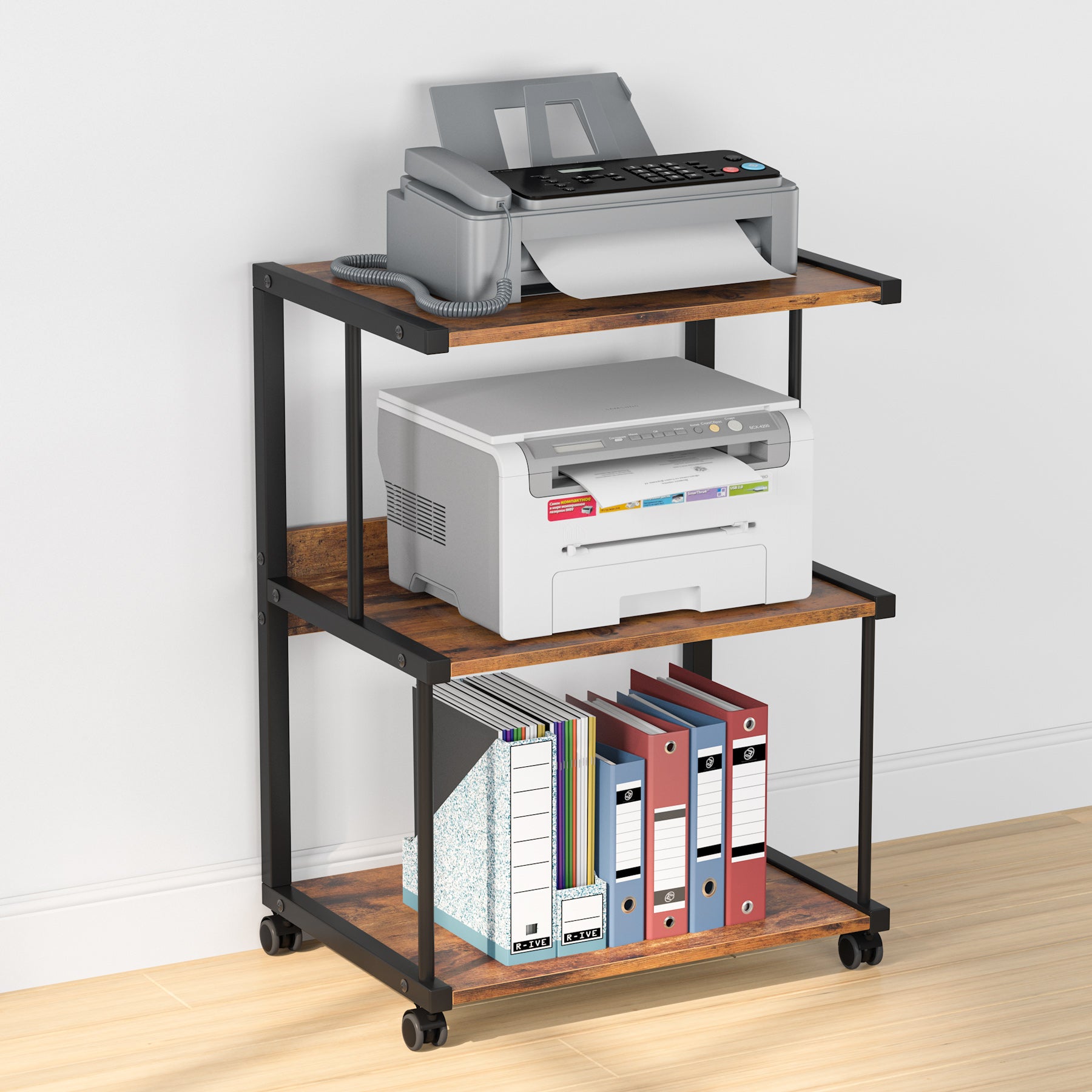 Rolling Printer Stand Printer Table with 3 Storage Shelves