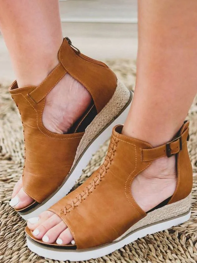 Vintage Braided Roman Wedge Platform Fish Mouth Sandals