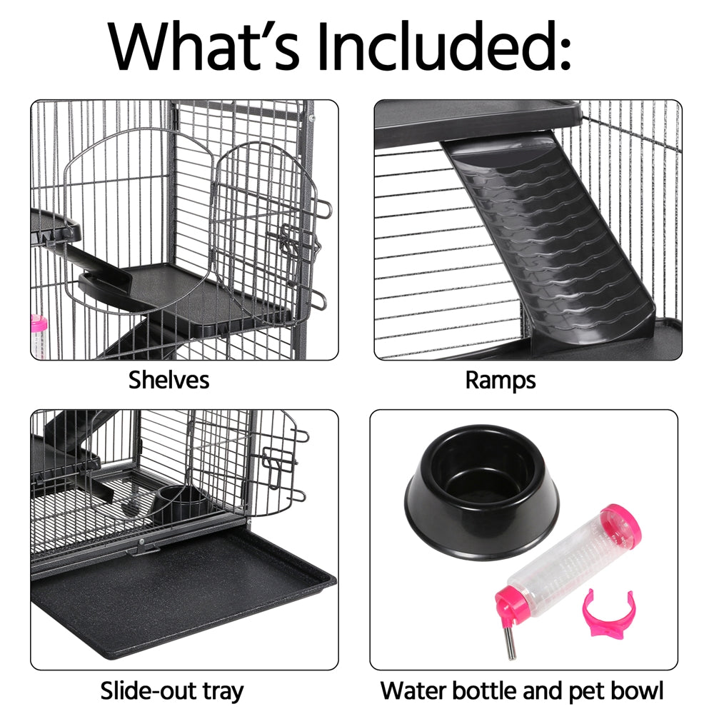 Easyfashion 6 Levels Rolling Pet Cage for Small Animals Black