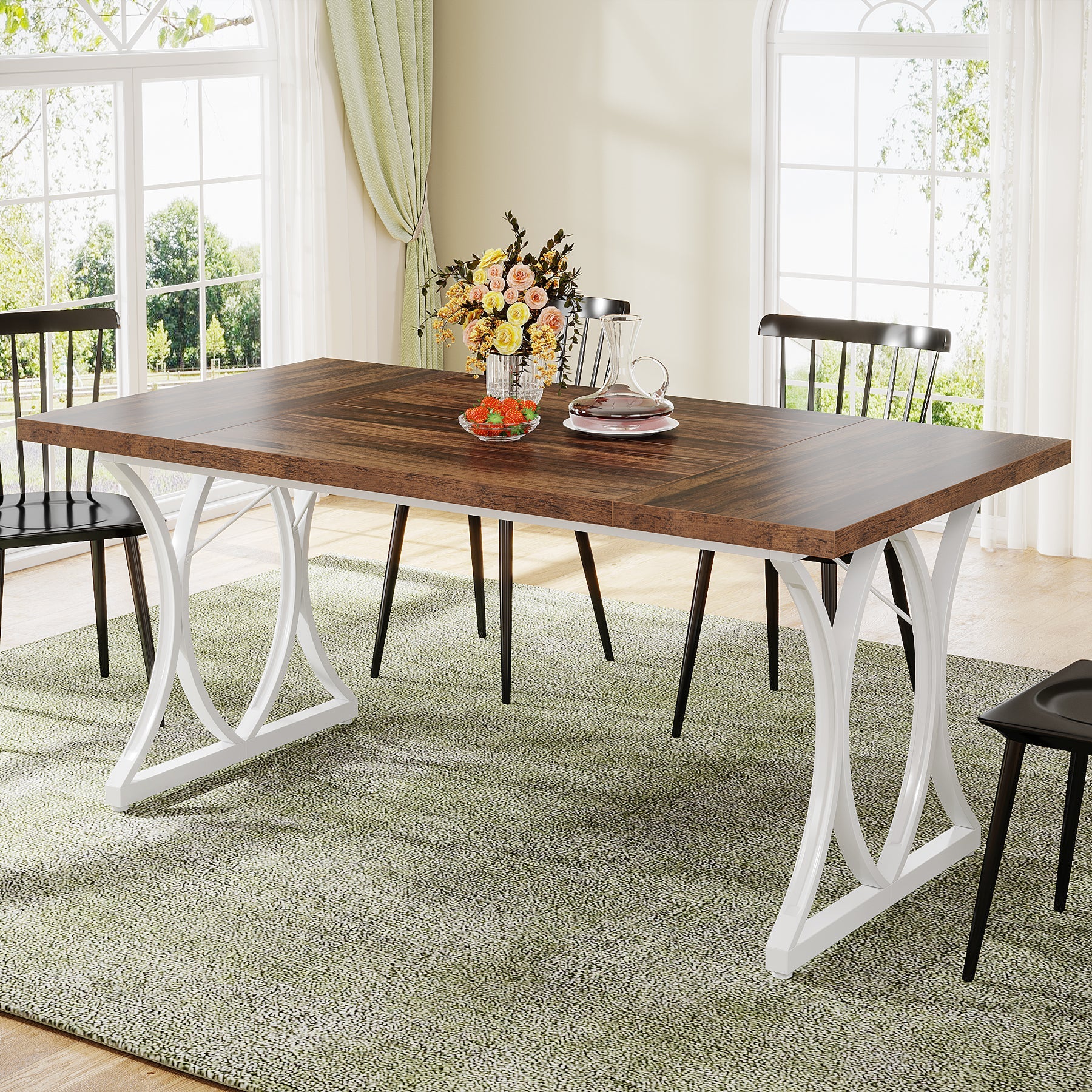 Modern Dining Table, Rectangle Kitchen Table Dinner Table for 6 People