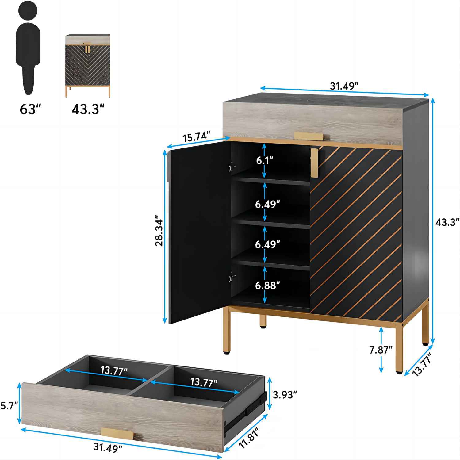 Modern Sideboard Buffet Kitchen Cabinet with Drawer & Removable Shelves