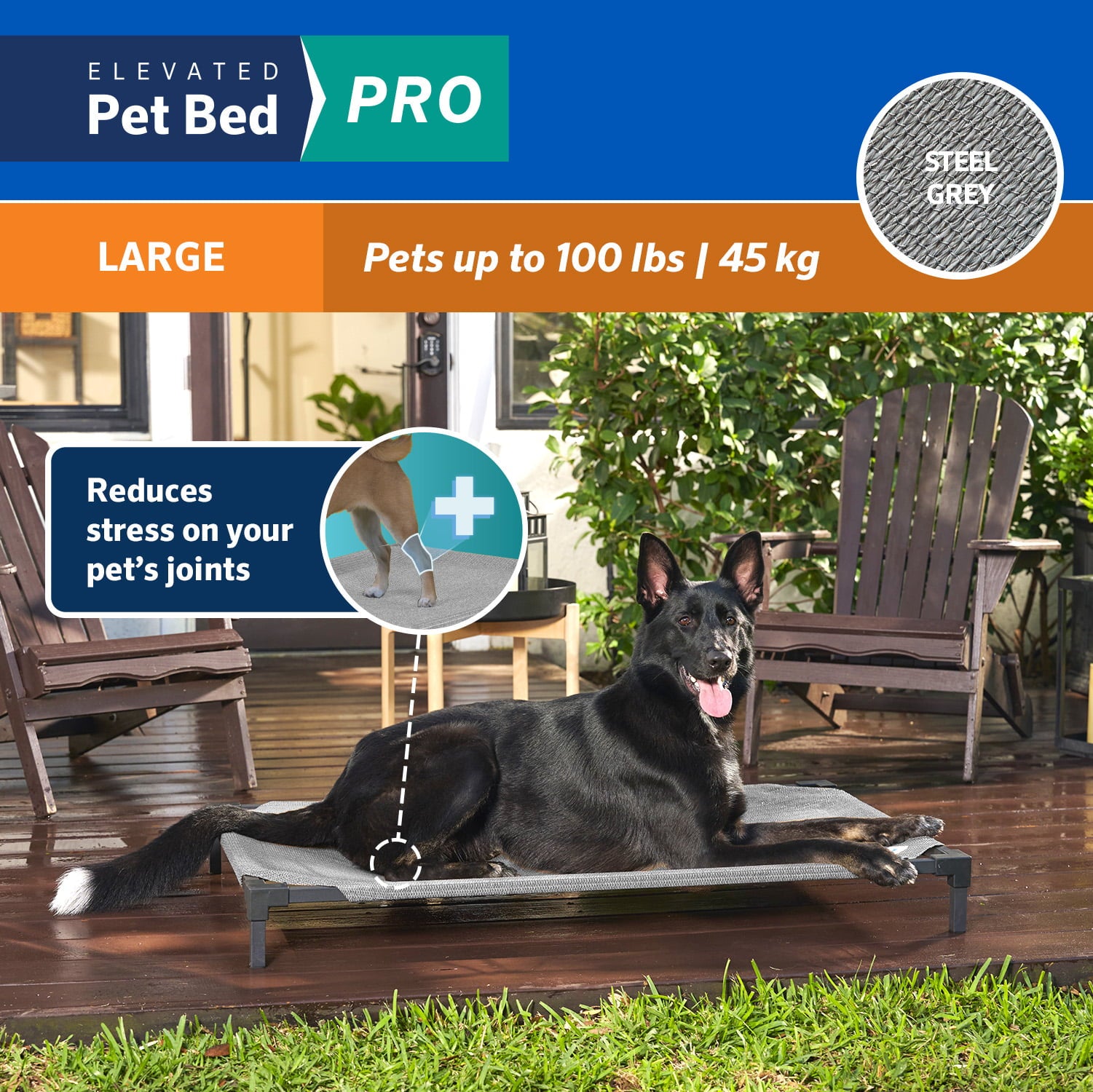 Coolaroo Cooling Elevated Pet Bed Pro， Large， Fits in 48in Crates， Steel