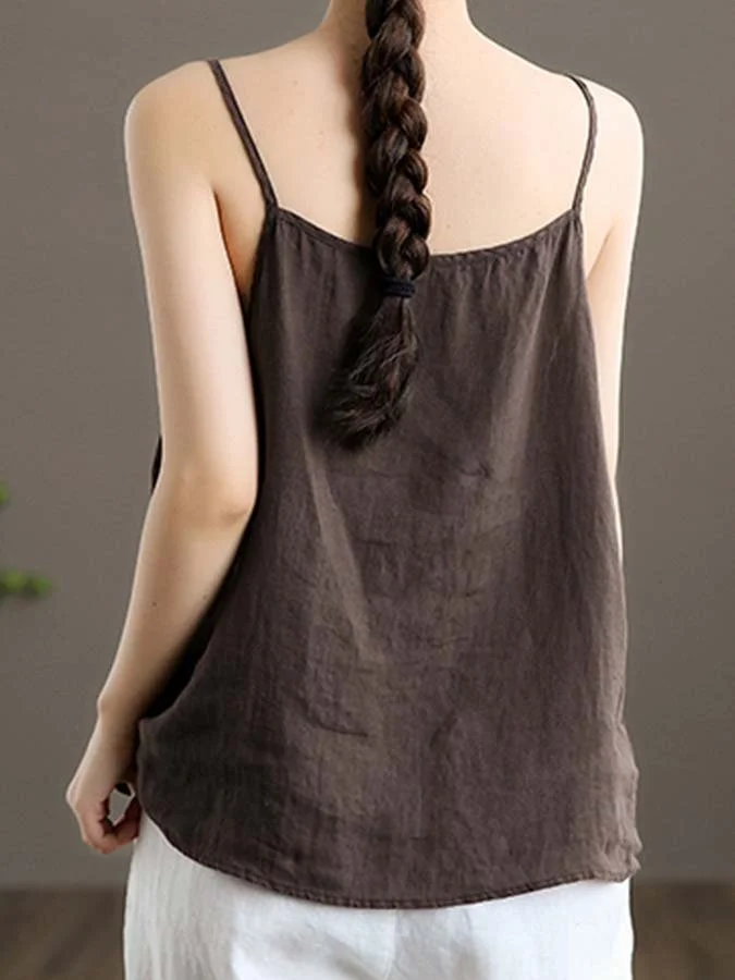 Women's Linen Embroidered Loose Sling Top