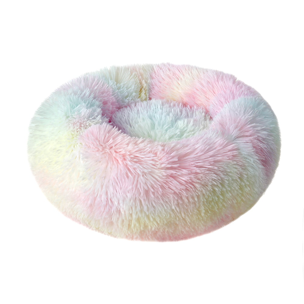 Round Plush Pet Bed for Dogs and Cats，Fluffy Soft Warm Calming Bed Sleeping Kennel Nest