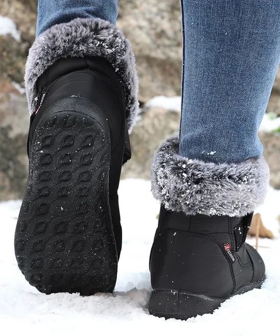 Black Faux Fur-Trim Waterproof Snow Boot - Women